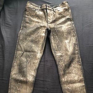 All Saints Miller Metallic Gold Snakeskin Jeans